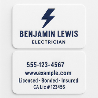 Custom business cards printed with blue raised ink and rounded corners on both sides