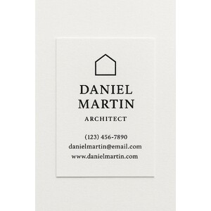 Custom business cards printed on 130 lb. Strathmore paper in black ink on the front side only