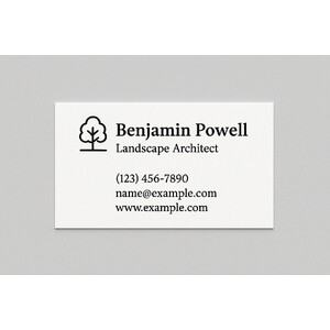 Custom business cards printed on natural white Strathmore paper in black ink on the front side only