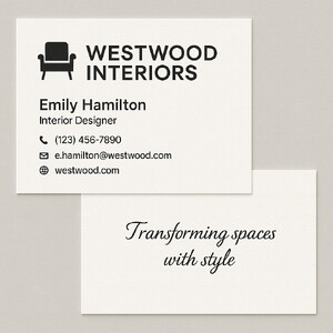 Custom linen business cards printed in black ink on both sides