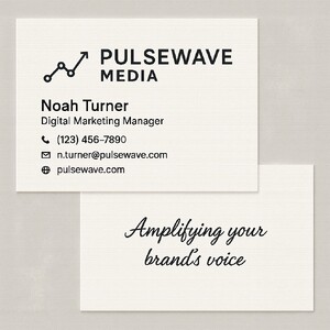 Natural white linen business cards printed in black ink on both sides