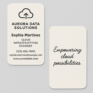 Custom business cards with rounded corners printed on sturdy natural white paper in black ink