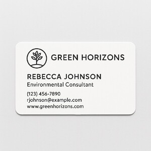 Custom business cards with rounded corners printed on durable Strathmore paper in black ink
