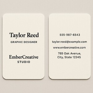 Sturdy double-sided business cards with rounded corners on natural white paper - black ink