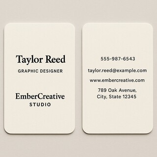 Sturdy double-sided business cards with rounded corners on natural white paper - black ink