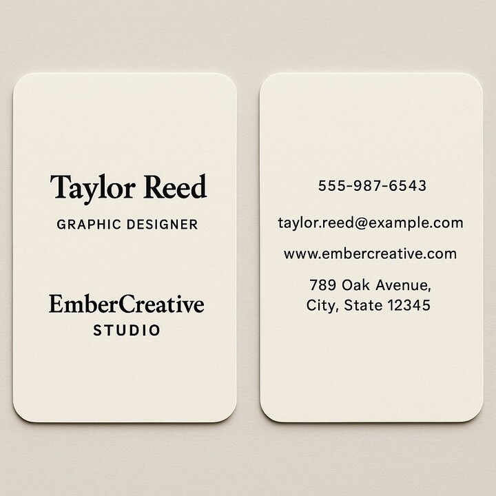 Sturdy double-sided business cards with rounded corners on natural white paper - black ink