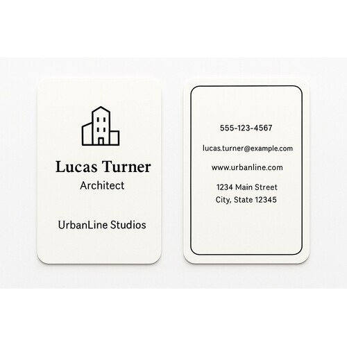 Double-sided business cards with rounded corners and black ink