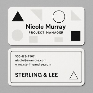 Custom double-sided linen business cards with rounded corners printed in black ink