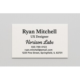 Custom linen business cards printed with raised ink (black only) on the front side