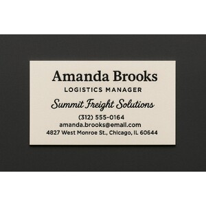 Sturdy business cards printed with raised ink (black only) on natural white paper