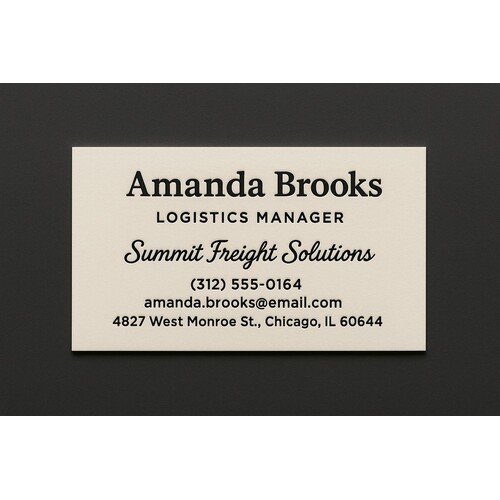 Sturdy business cards printed with raised ink (black only) on natural white paper