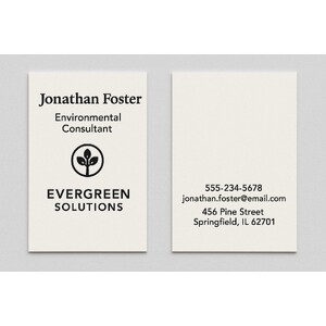 Custom business cards printed on premium natural white paper with raised ink (black only) on both sides
