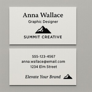 Custom business cards printed on thick Strathmore paper with raised ink (black only) on both sides