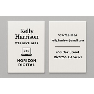 Create business cards printed on premium paper with raised ink (black only) on both sides