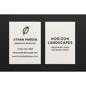 Create business cards printed on high-end paper with raised ink (black only) on both sides