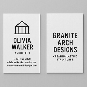 Create your own linen business cards with raised ink (black only) on both sides