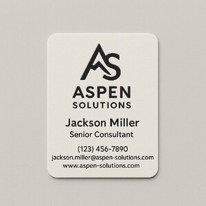 Thick business cards with rounded corners and printed in black raised ink