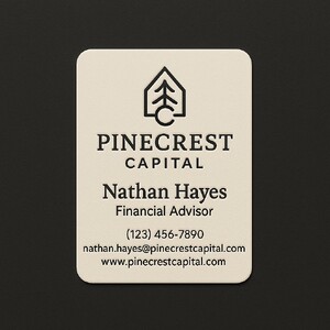 Thick natural white business cards with rounded corners and printed in black raised ink