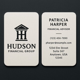Business cards custom printed on premium natural white linen paper with raised ink (black only) on both sides