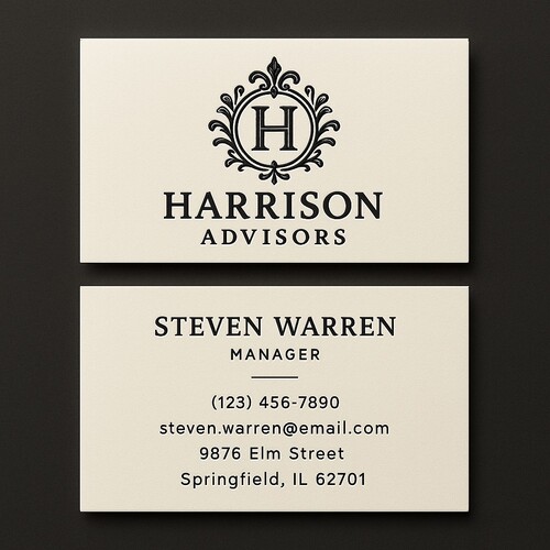 Natural white Strathmore business cards with raised black ink on both sides