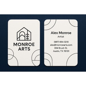 Custom business cards crafted on high quality heavy natural white stock with raised ink & round corners