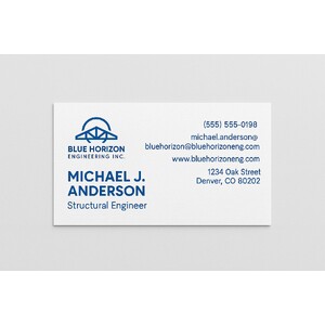 Custom printed white linen business cards in one ink color