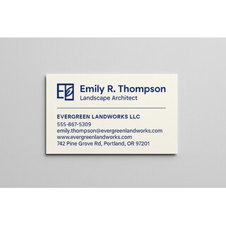 Custom business cards printed in one ink color on warm white linen paper