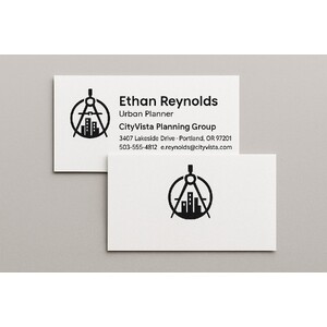 Custom business cards printed on white linen paper in one ink color