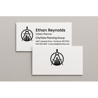 Custom business cards printed on white linen paper in one ink color