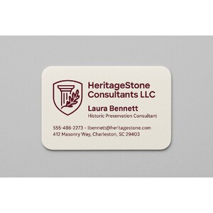 Custom business cards printed in one ink color on warm white linen paper