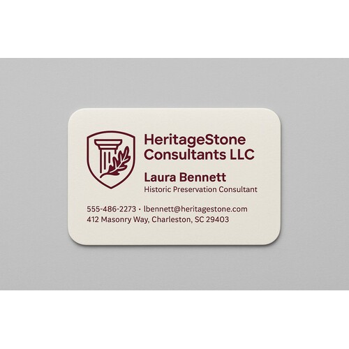 Custom business cards printed in one ink color on warm white linen paper