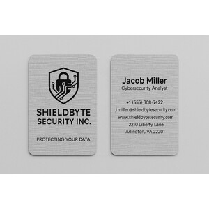 Gray linen business cards printed with one ink color and rounded corners