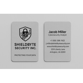 Gray linen business cards printed with one ink color and rounded corners