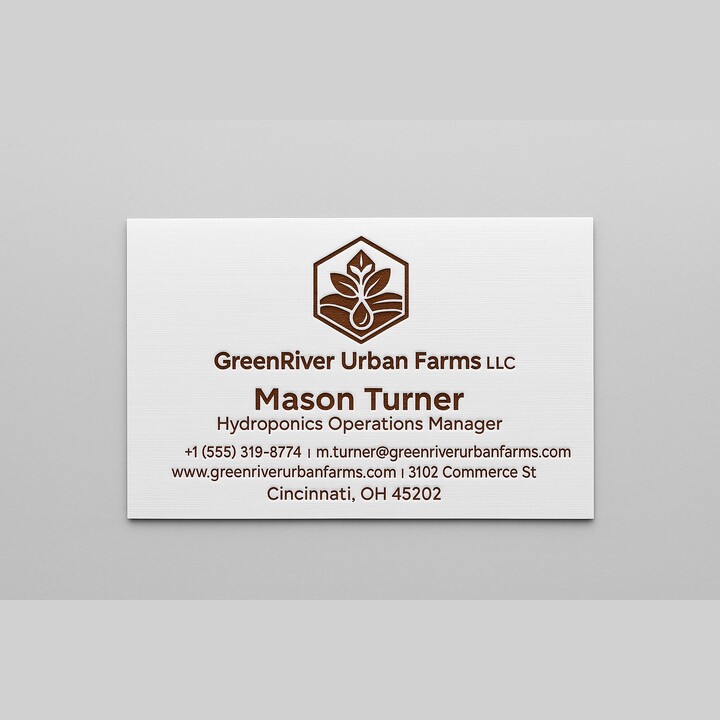 Linen business card with raised brown ink designed online