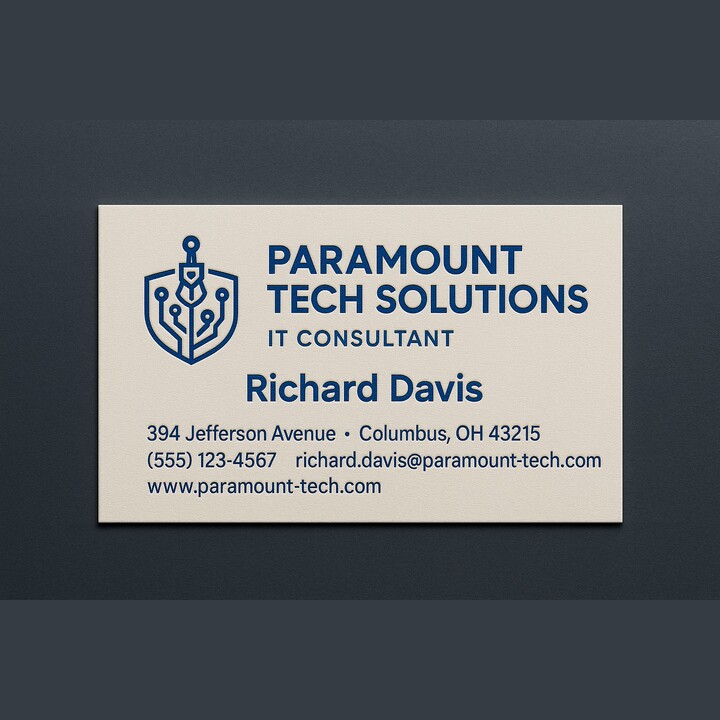 Customize these business cards in one embossed ink color on warm white linen paper