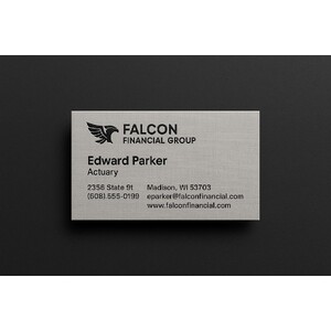 Custom business cards printed on gray linen paper with 1 embossed ink color