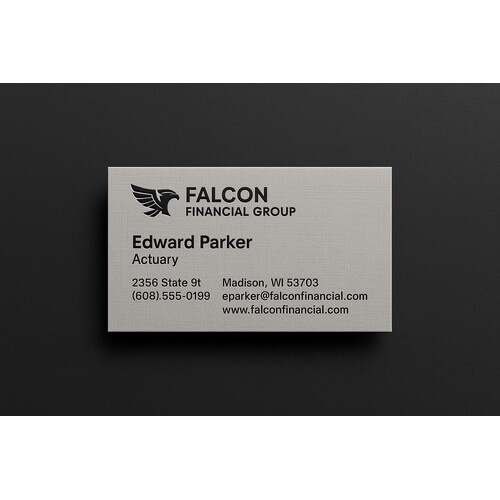 Custom business cards printed on gray linen paper with 1 embossed ink color