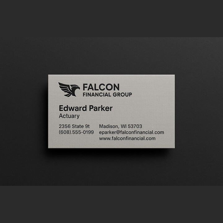 Custom business cards printed on gray linen paper with 1 embossed ink color