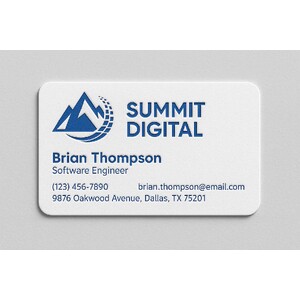 Custom linen business cards with raised ink in one color choice and rounded corners