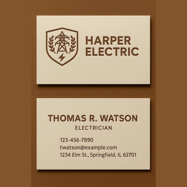 Custom raised ink business cards printed on natural-colored paper in 1 ink color