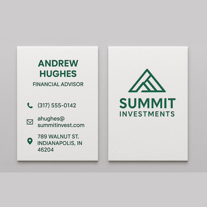 Custom business cards printed on linen paper in one raised ink color choice