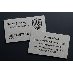 Raised ink on gray linen business cards in your choice of colors