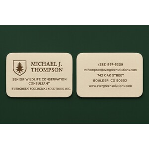 Linen business card with raised color ink on warm white linen paper & round corners
