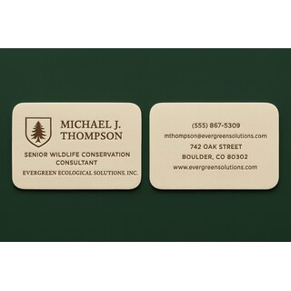 Linen business card with raised color ink on warm white linen paper & round corners
