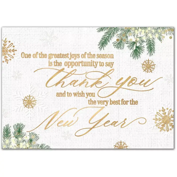 New Year Greeting Cards for Businesses with Gold and Green Elements