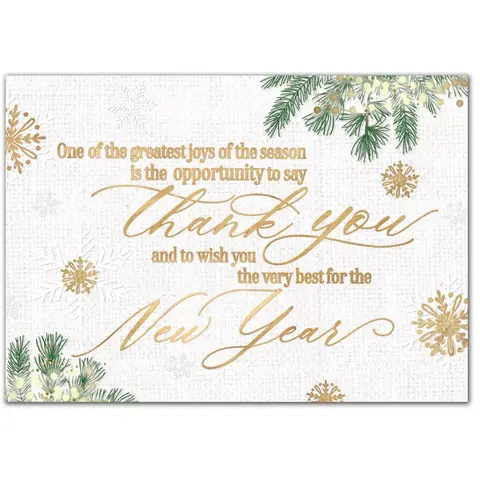 New Year Greeting Cards for Businesses with Gold and Green Elements