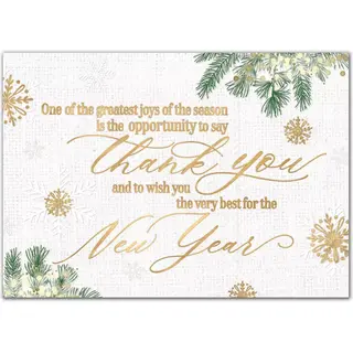 New Year Greeting Cards for Businesses with Gold and Green Elements