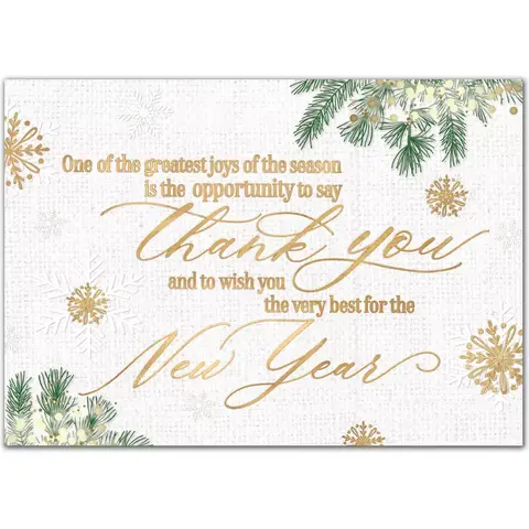 New Year Greeting Cards for Businesses with Gold and Green Elements