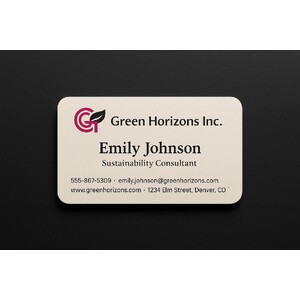 Custom business cards printed with black and another ink color on natural white rounded paper