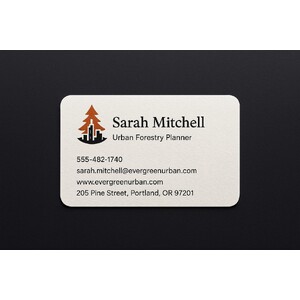 Custom 2 ink color business card on white linen paper with rounded corners